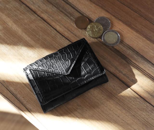 本革 ミニ財布 クロコダイル ブラック
