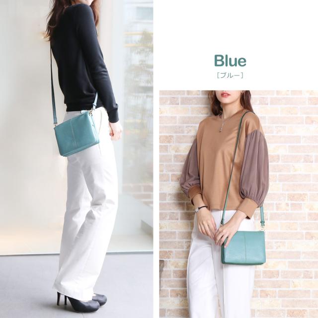 ブルー ショルダーバッグ 牛革 レザー