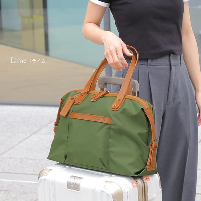 HALEINE ナイロン 栃木レザー ミニ ボストンバッグ ライム