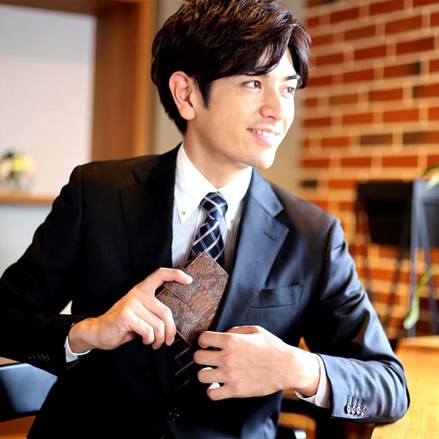 ダイヤモンド パイソン 2つ折り 折り財布 本革 蛇革