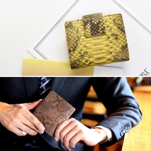 ダイヤモンド パイソン 2つ折り 折り財布 イエロー ピンク