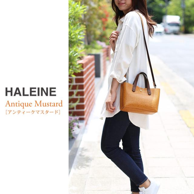 HALEINE クロコダイル 型押し 牛革 2WAY ミニ ショルダー バッグ