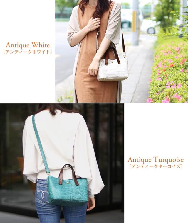 HALEINE クロコダイル 型押し 牛革 2WAY ミニ ショルダー バッグ