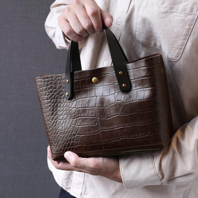 HALEINE クロコダイル 型押し 牛革 2WAY ミニ ショルダー バッグ
