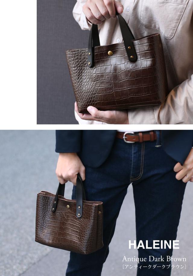HALEINE クロコダイル 型押し 牛革 2WAY ミニ ショルダー バッグ