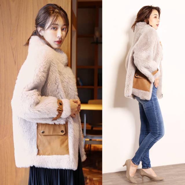 ムートン風 ウール ボア ブルゾン ジャケット