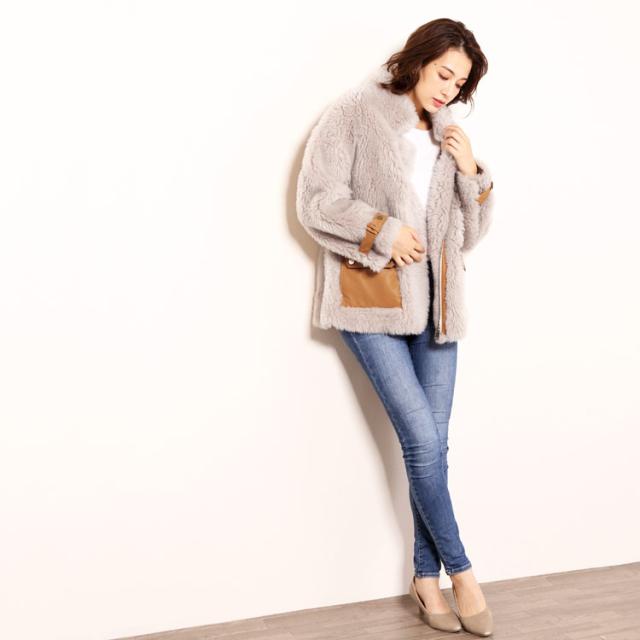 ムートン風 ウール ボア ブルゾン ジャケット