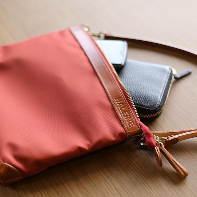 HALEINE 日本製 ナイロン 栃木レザー サコッシュ 横型 メンズ ショルダー バッグ