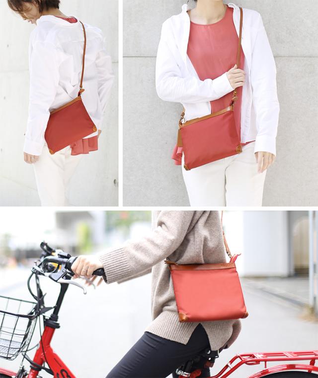 HALEINE 日本製 ナイロン 栃木レザー サコッシュ 横型 メンズ ショルダー バッグ