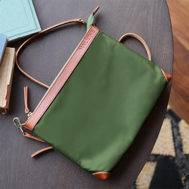 HALEINE 日本製 ナイロン 栃木レザー サコッシュ 横型 メンズ ショルダー バッグ