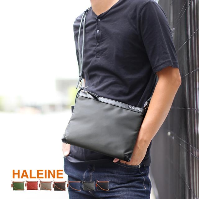 HALEINE 日本製 ナイロン 栃木レザー サコッシュ 横型 メンズ ショルダー バッグ
