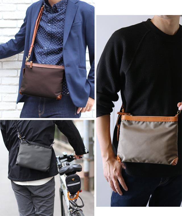 HALEINE 日本製 ナイロン 栃木レザー サコッシュ 横型 メンズ ショルダー バッグ