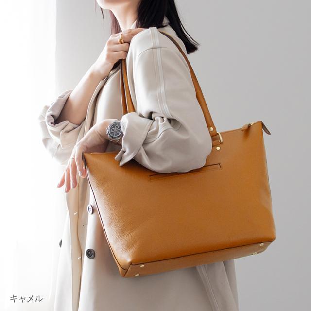 牛革 通勤バッグ レディース キャメル
