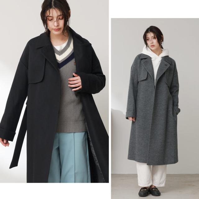 シンプル 大人っぽい ゆったり ロングコート 日本製 ジャージニット ベルト付き