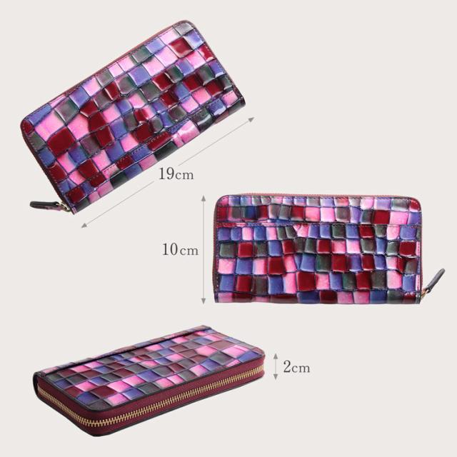 ステンドグラス風 イタリー 牛革 ラウンドファスナー 長財布 RODANIA レディース