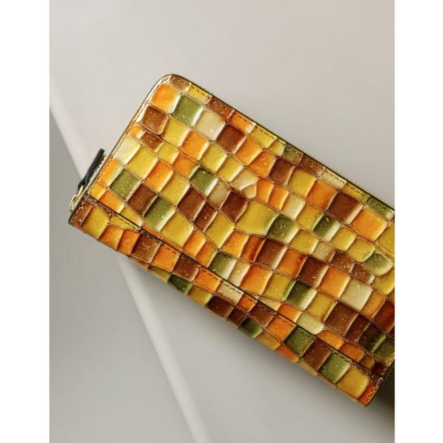 ステンドグラス風 イタリー 牛革 ラウンドファスナー 長財布 RODANIA レディース