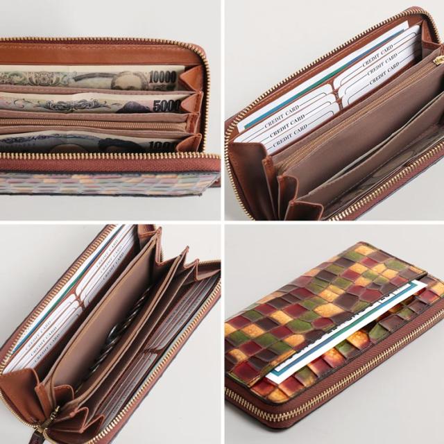 ステンドグラス風 イタリー 牛革 ラウンドファスナー 長財布 RODANIA レディース