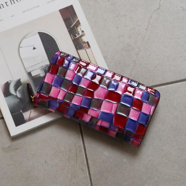 ステンドグラス風 イタリー 牛革 ラウンドファスナー 長財布 RODANIA レディース