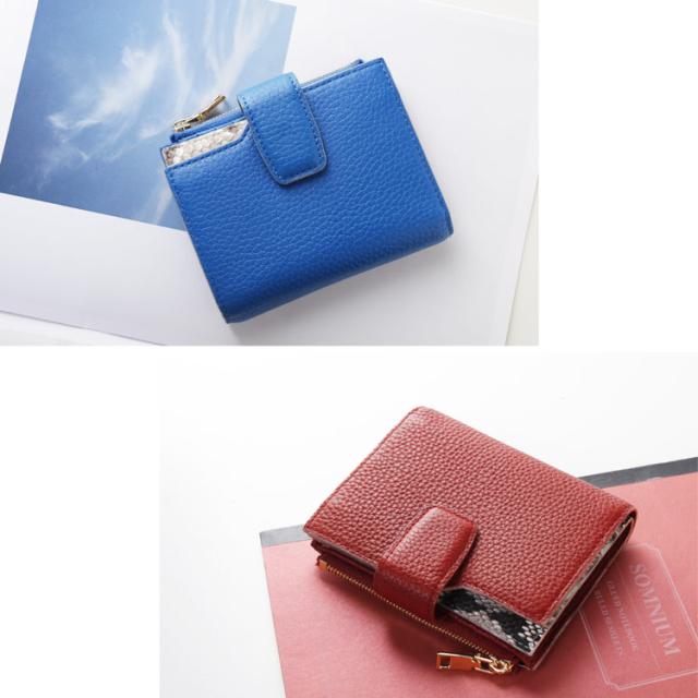 牛革 パイソン 2つ折り財布 ブルー ダークレッド