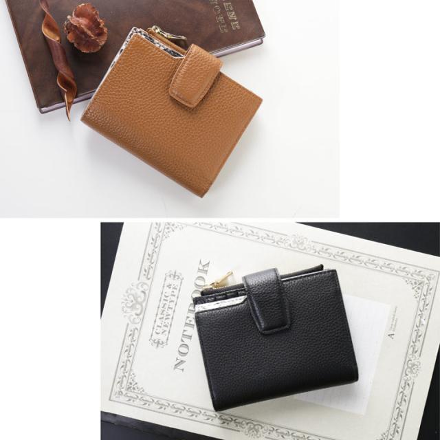 牛革 パイソン 2つ折り財布 ダークキャメル ブラック