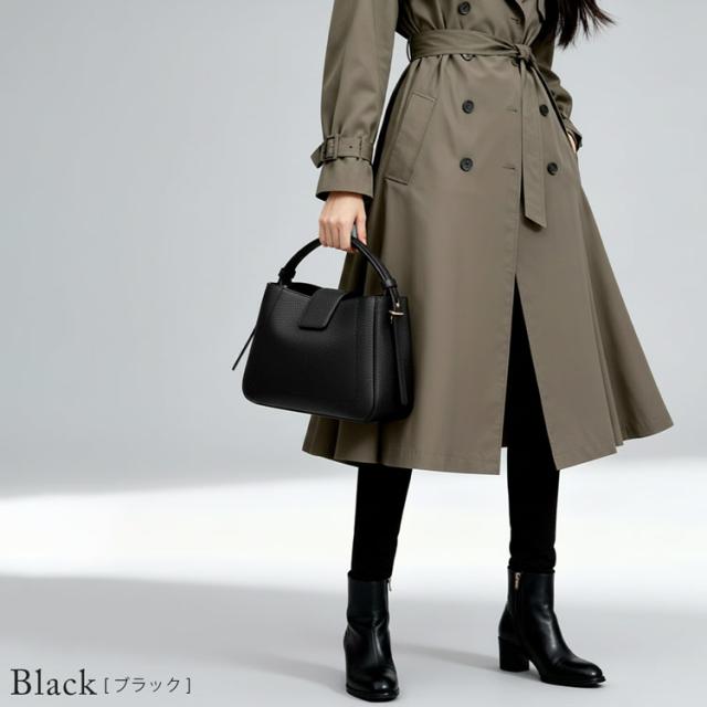 HALEINE 本革 ハンドバッグ ワンハンドル 斜めがけ 2WAY レディース ブラック