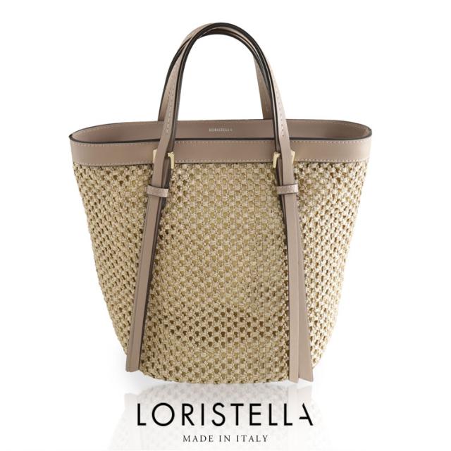 イタリア製 ブランド LORISTELLA 牛革 ストロー トートバッグ レディース