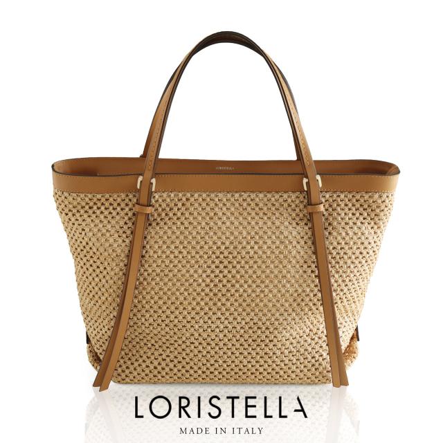 イタリア製 ブランド LORISTELLA 牛革 ストロー トートバッグ レディース