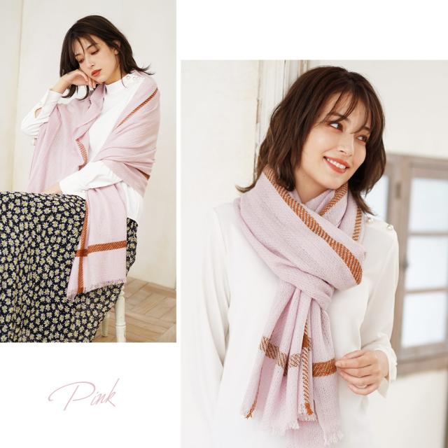 カシミヤ 100% 大判ストール ピンク