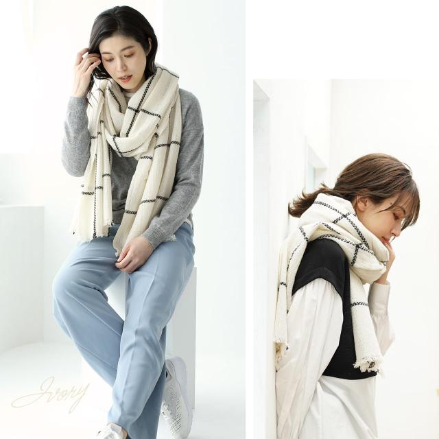 カシミヤ 100% 大判ストール アイボリー