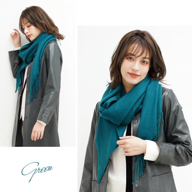 カシミヤ 100% 三角ストール グリーン