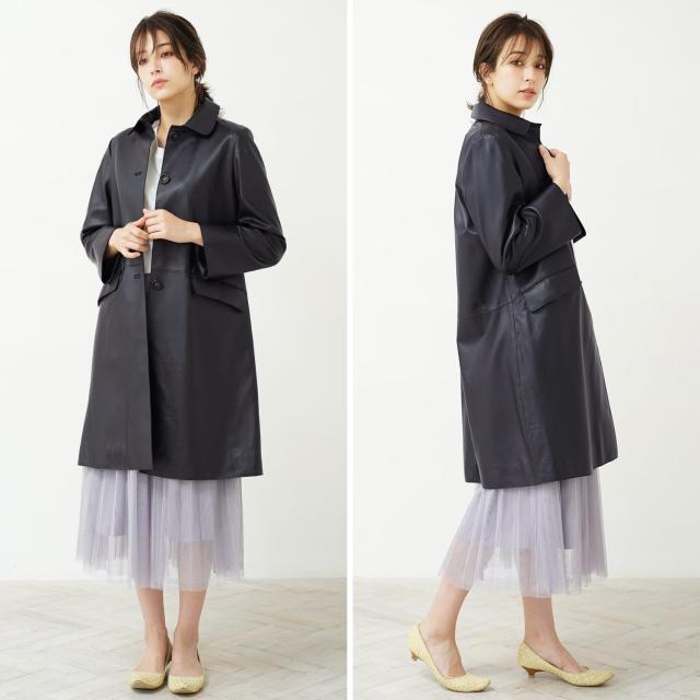 ラムレザー ステンカラー コート