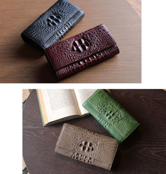 クロコダイル マット ホーンバック L字ファスナー 長財布