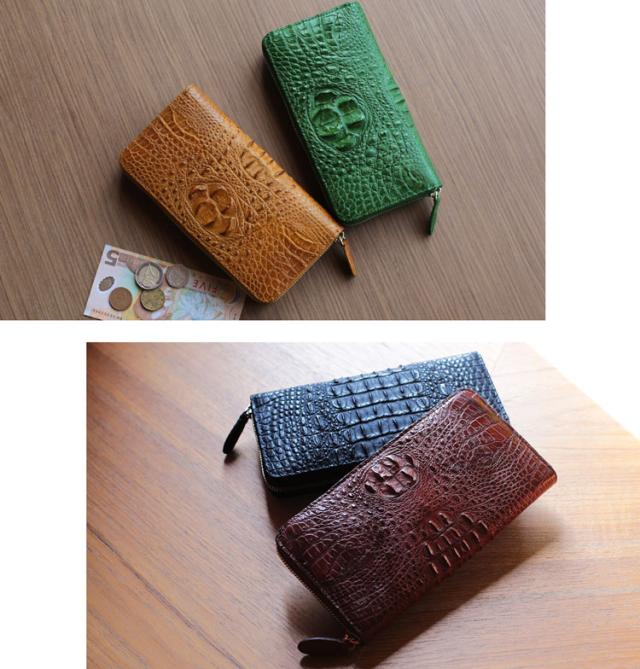 クロコダイル マット ホーンバック L字ファスナー 長財布