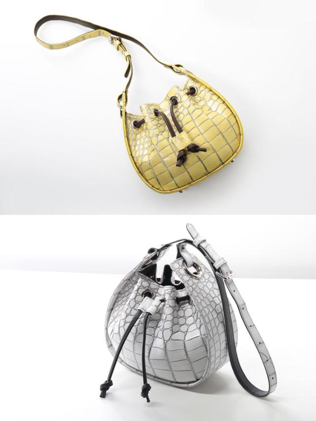 目地染め クロコダイル 巾着 ショルダーバッグ