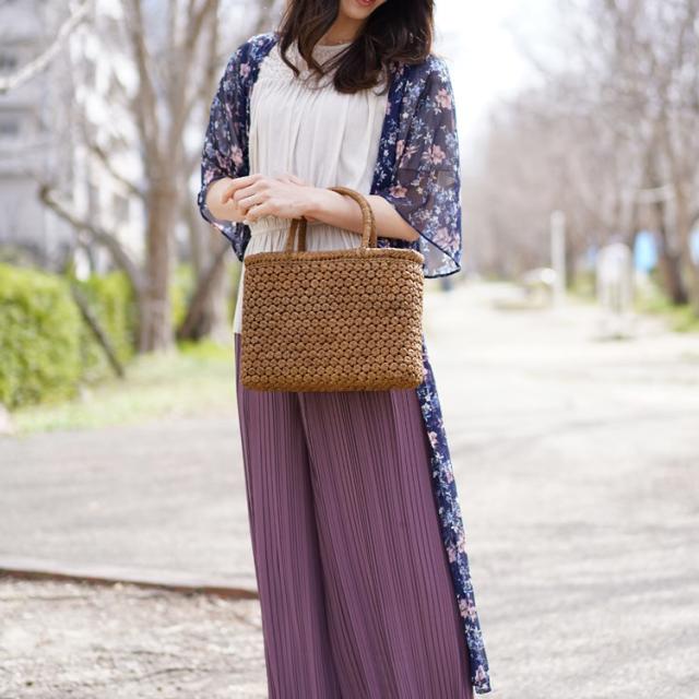 山葡萄 かごバッグ 六角花編み