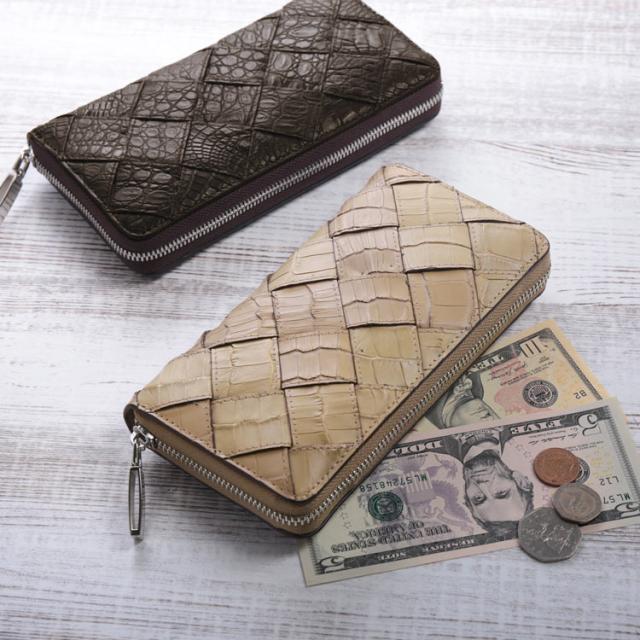 クロコダイル ラウンドファスナー 長財布 レディース メッシュ デザイン