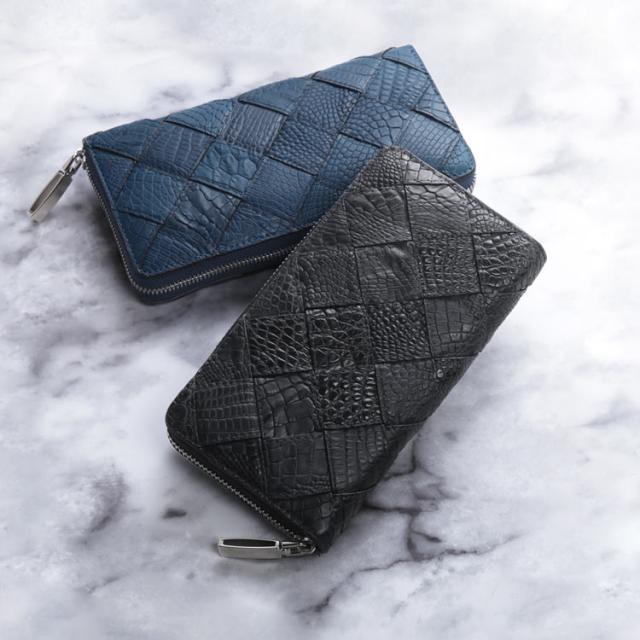 クロコダイル ラウンドファスナー 長財布 レディース メッシュ デザイン