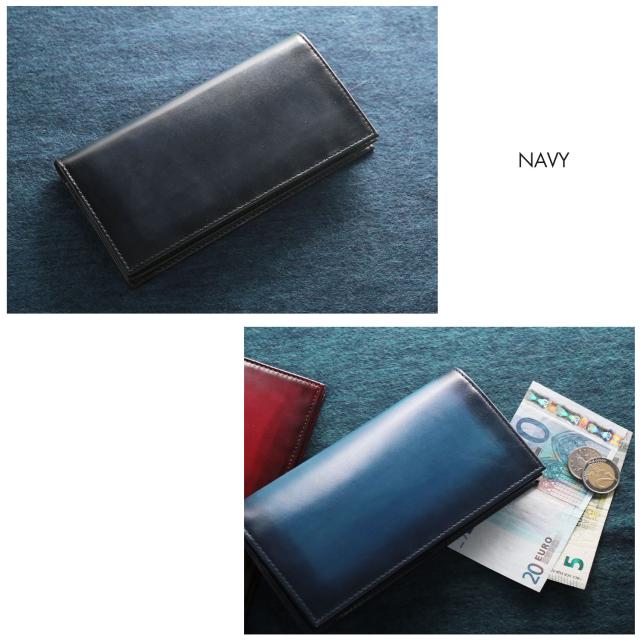 イタリア製本革長財布ネイビー