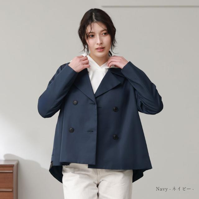 トレンチ ショート丈 バックフレア 春アウター ジャケット ネイビー