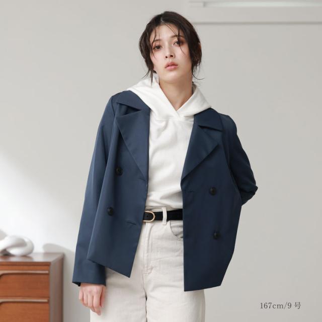 トレンチ ショート丈 バックフレア 春アウター ネイビー