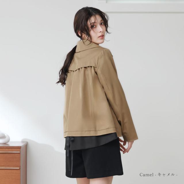トレンチ ショート丈 バックフレア 春アウター ジャケット キャメル
