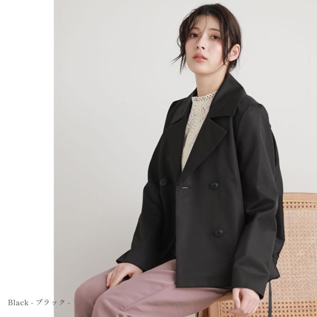 トレンチ ショート丈 バックフレア 春アウター ジャケット ブラック