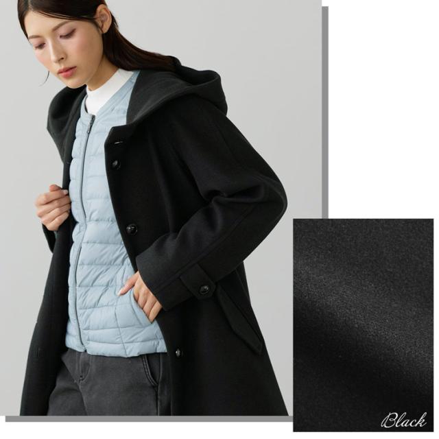 フード付きコート ブラック