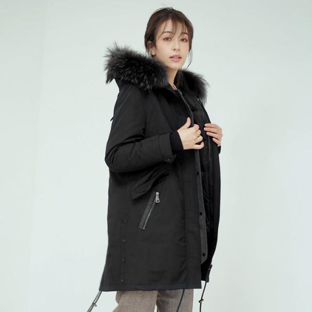 モッズコート ダウンライナー フード付き ラクーン トリミング レディース