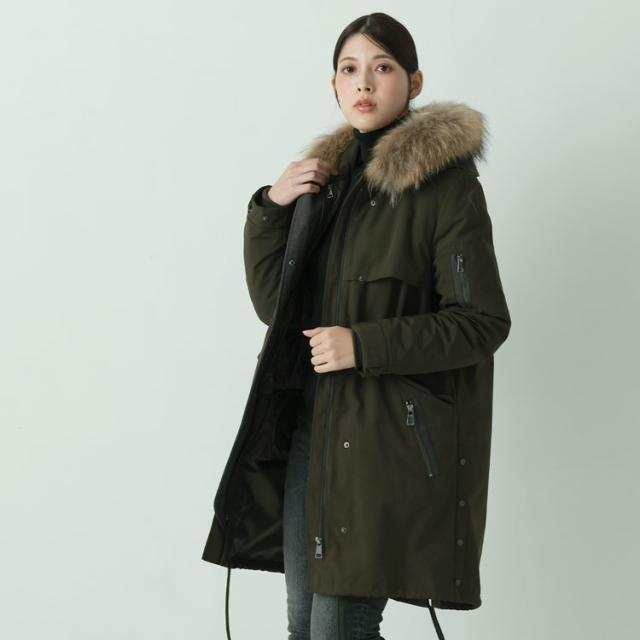 モッズコート ダウンライナー フード付き ラクーン トリミング レディース