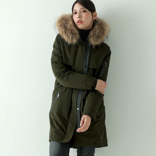 モッズコート ダウンライナー フード付き ラクーン トリミング レディース