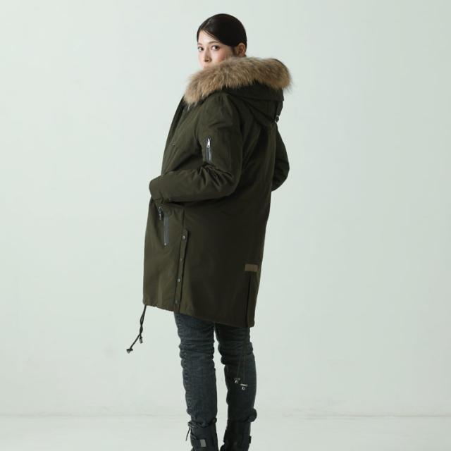 モッズコート ダウンライナー フード付き ラクーン トリミング レディース