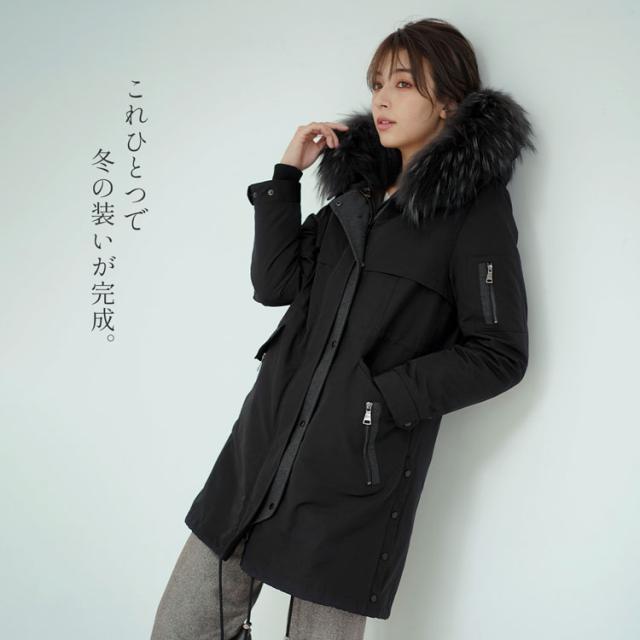 モッズコート ダウンライナー フード付き ラクーン トリミング レディース