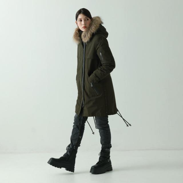 モッズコート ダウンライナー フード付き ラクーン トリミング レディース