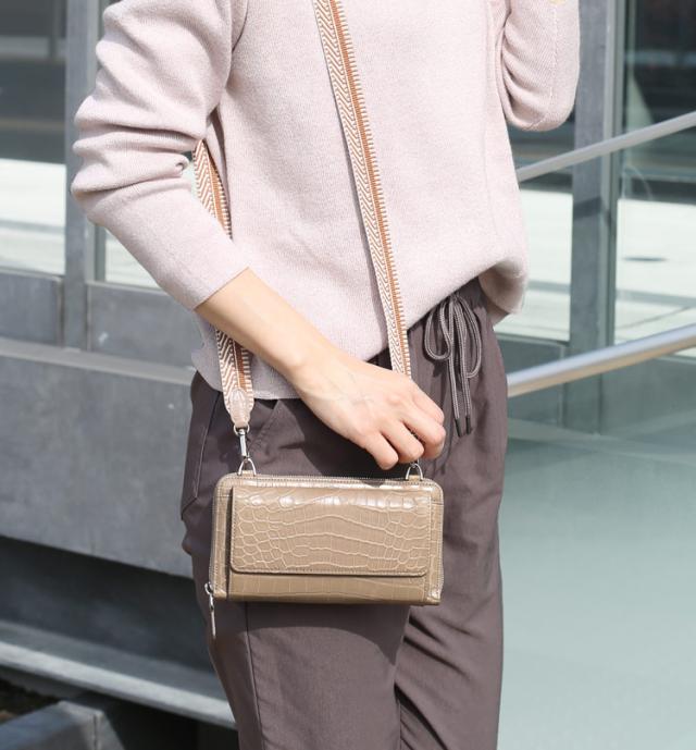 クロコダイル 2way ウォレットバッグ お財布ポシェット ショルダーベルト付き 長財布 ショルダーバッグ